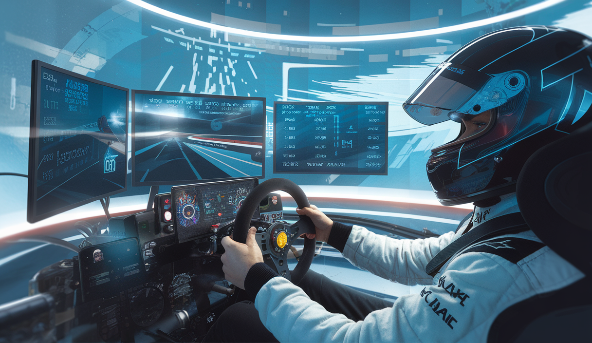 Un coureur de SimRacing en pleine concentration avec des équipements sophistiqués