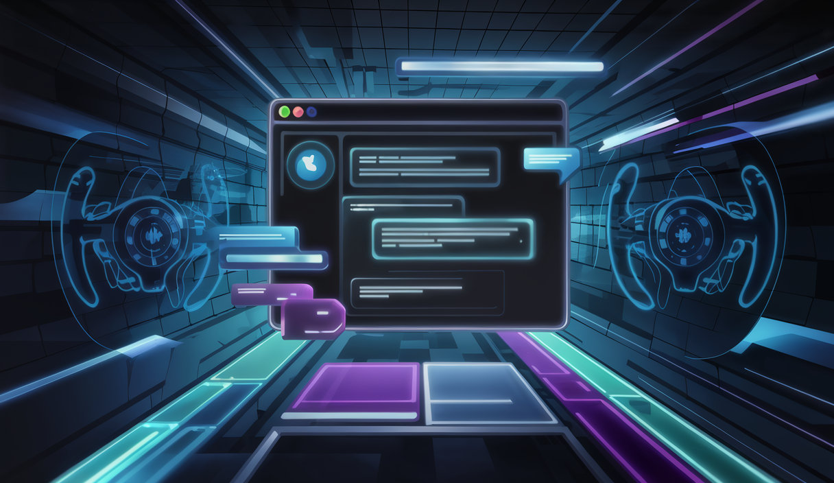 Illustration abstraite représentant le support client digital dans l'univers dynamique du simracing