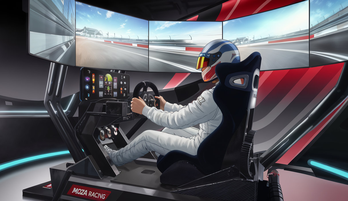 Installation simulation de course par MOZA Racing mêlant technologie avancée et immersion numérique