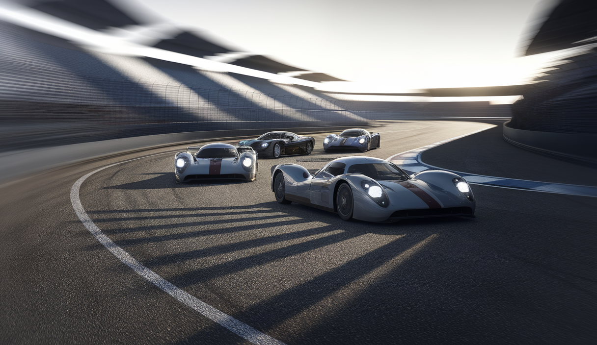 Course de SimRacing intense avec voitures de compétition en action, stylisation réaliste