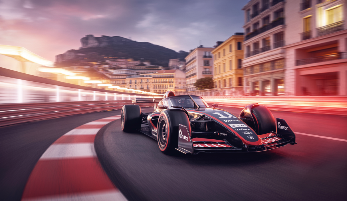 Image d'une simulation de Formule 1 virtuelle au Grand Prix de Monaco 2025 avec des équipements Fanatec innovants.