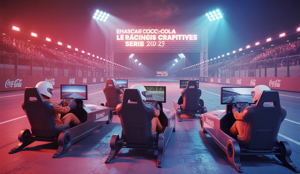 Quatre pilotes de course eNASCAR affrontant une finale intense sur simulation iRacing, saison 2025.