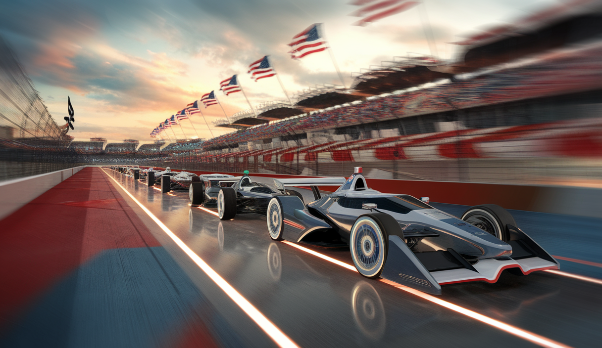 Illustration dynamique d'un événement esports de SimRacing avec Team USA et Indy 250