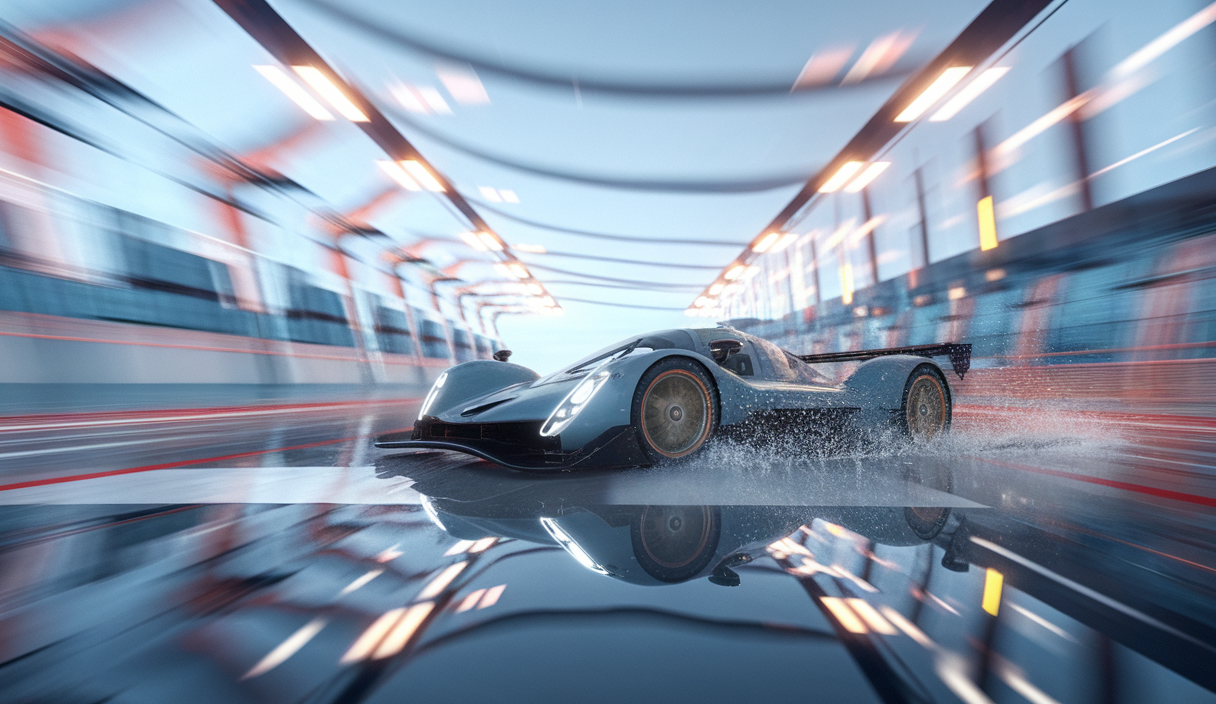 Image captivante illustrant les innovations du SimRacing avec immersion sous la pluie