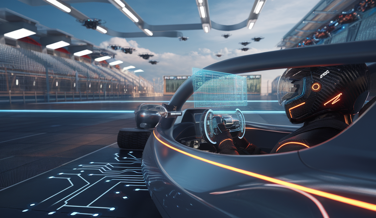 Simulation de course automobile futuriste avec systèmes haptiques en 2025