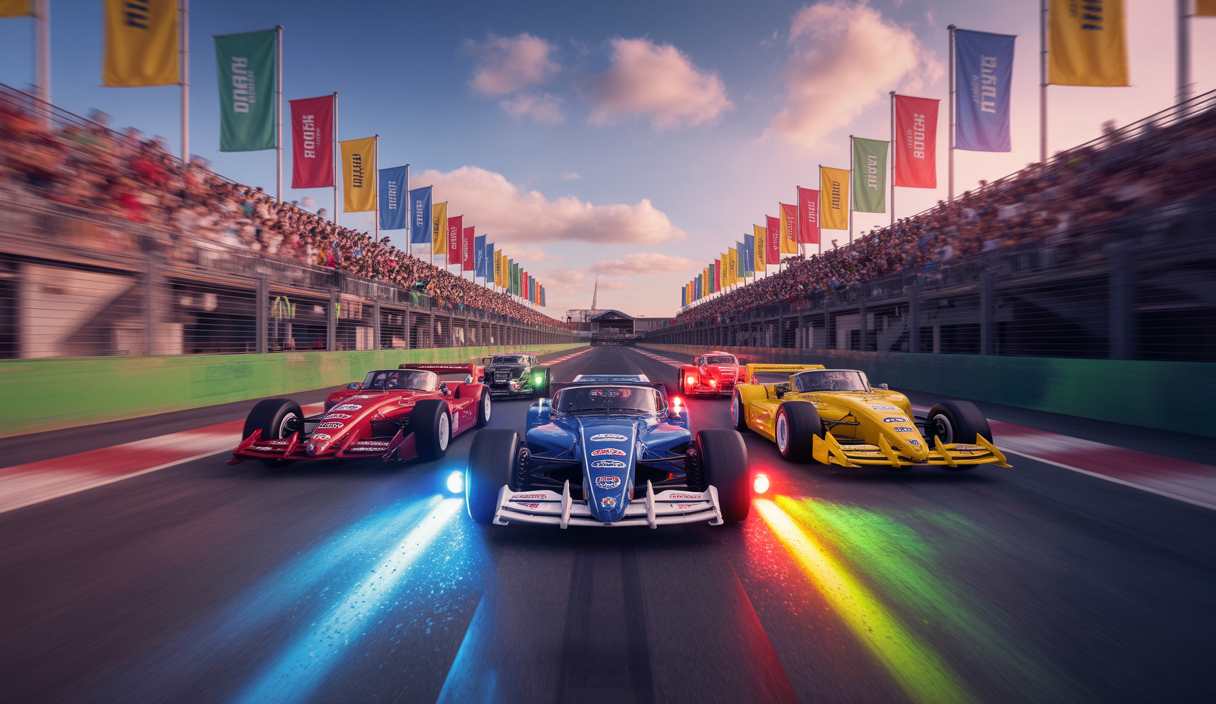 Illustration vibrante du lancement de la série Club Formula par Simracing.GP