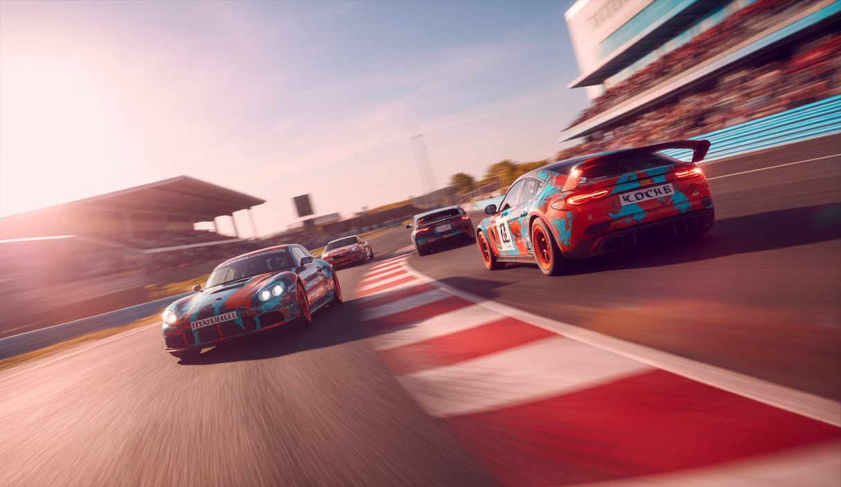 Image vibrante des nouveautés de l'update 0.2 d'Assetto Corsa EVO, incluant circuits Donington et COTA, et sept nouvelles voitures.