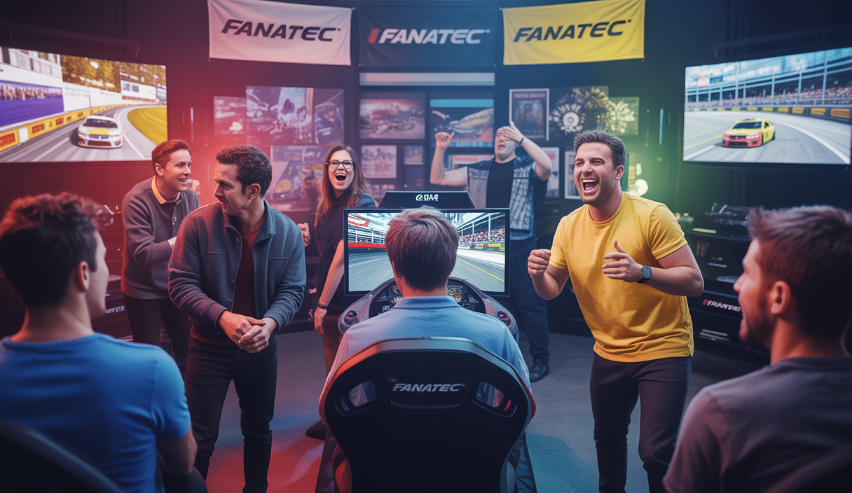 Illustration haute en couleur de l'univers vibrant du sim racing avec un accent sur la communauté NASCAR