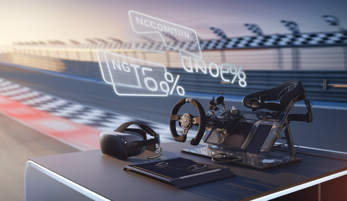 Image de promotions estivales pour équipements de sim racing.