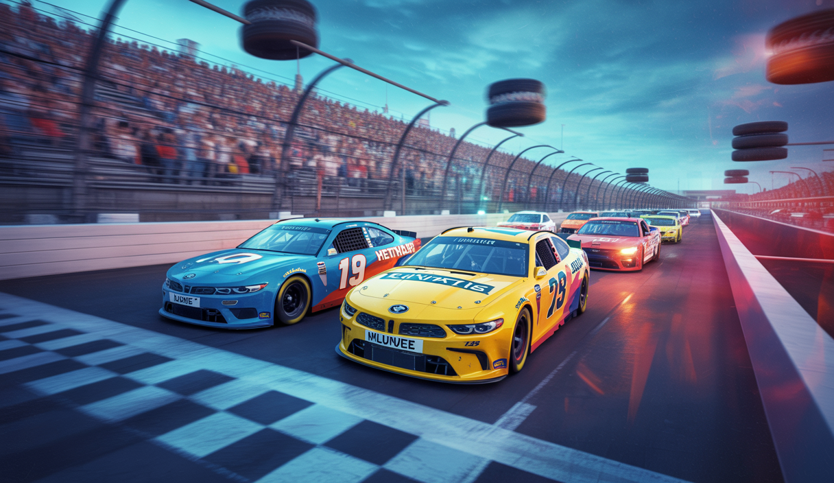 Une scène dynamique de course NASCAR sur le circuit de Phoenix, illustrant des stratégies de performance en 2025.