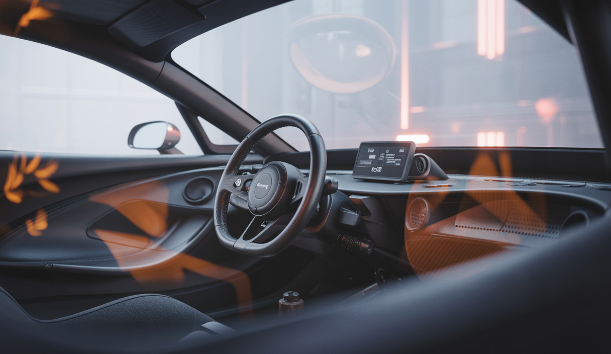 Illustration détaillée du volant Fanatec McLaren GT3 V2 avec accent sur le design et la texture.