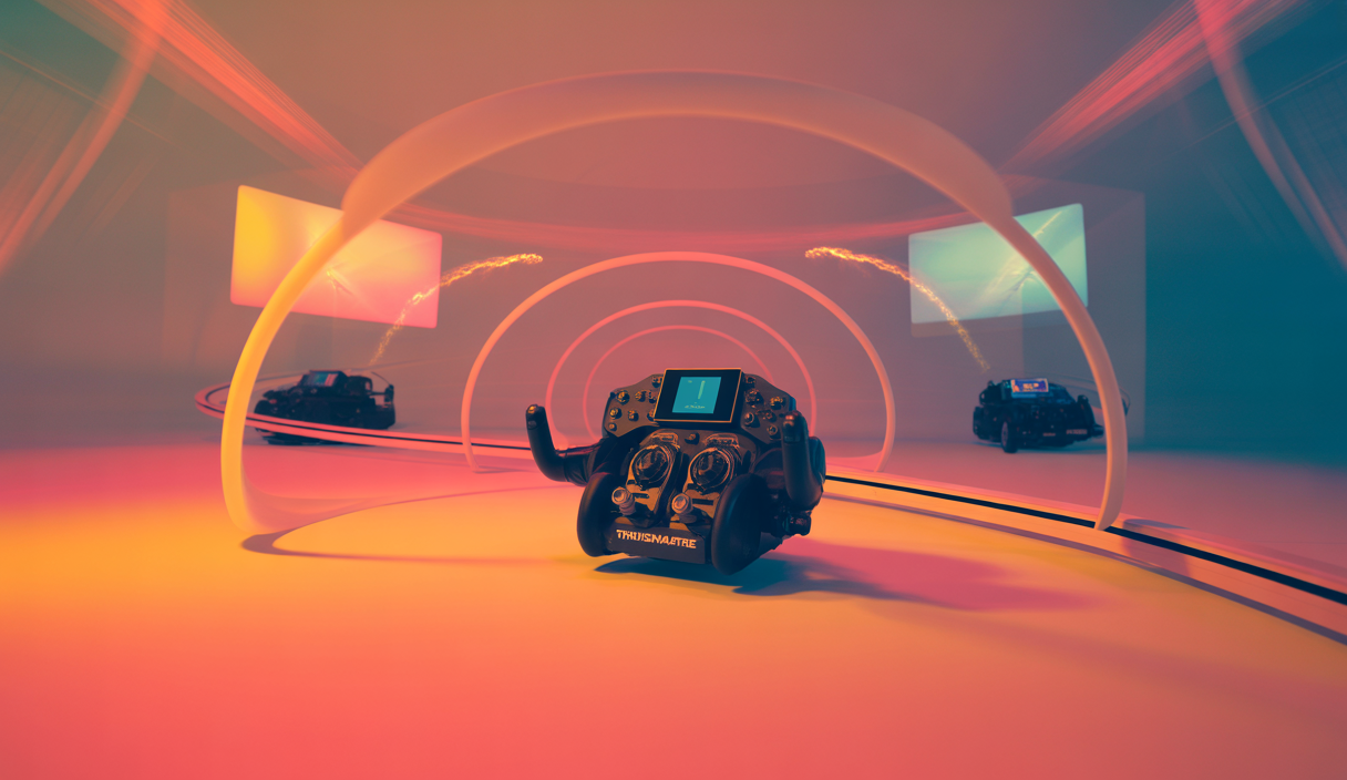 Volant de simulation Thrustmaster dans un environnement immersif