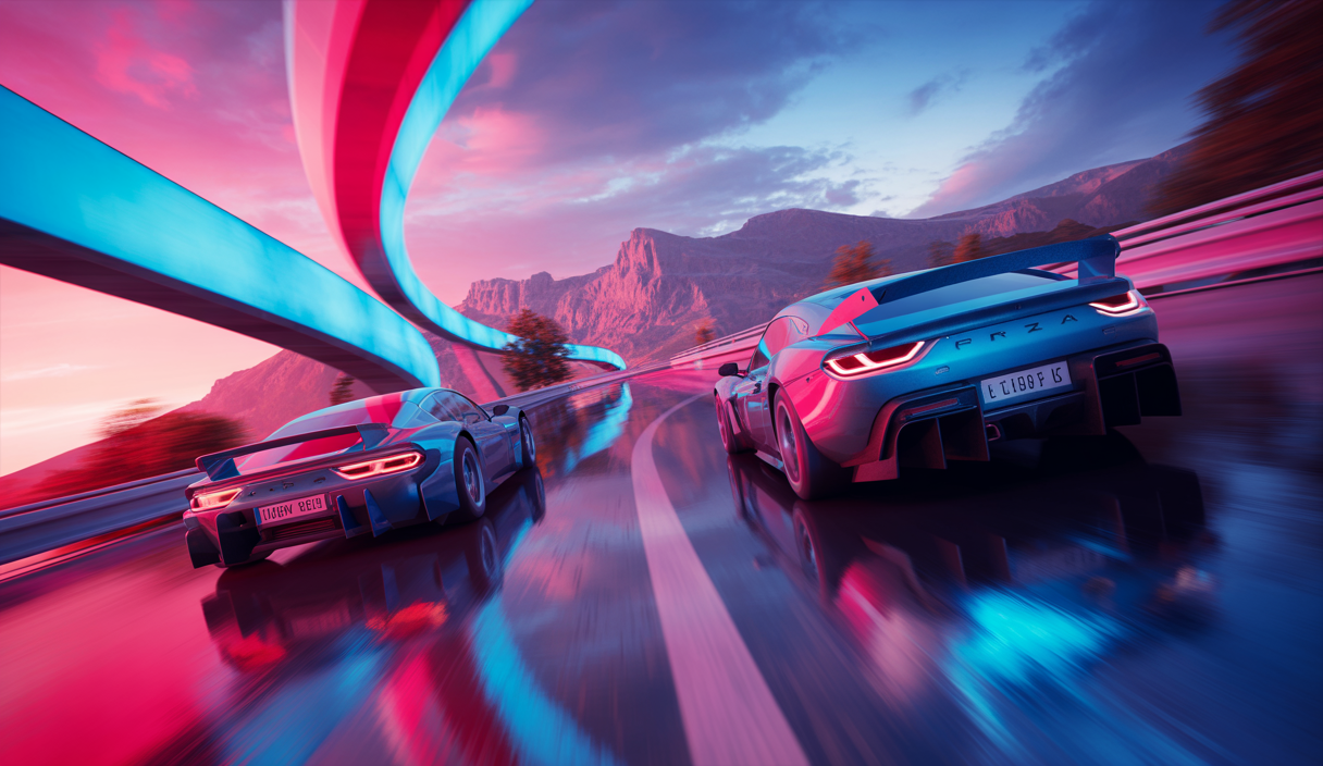 Illustration captivante du jeu vidéo Forza Horizon 6 avec des voitures de course en action