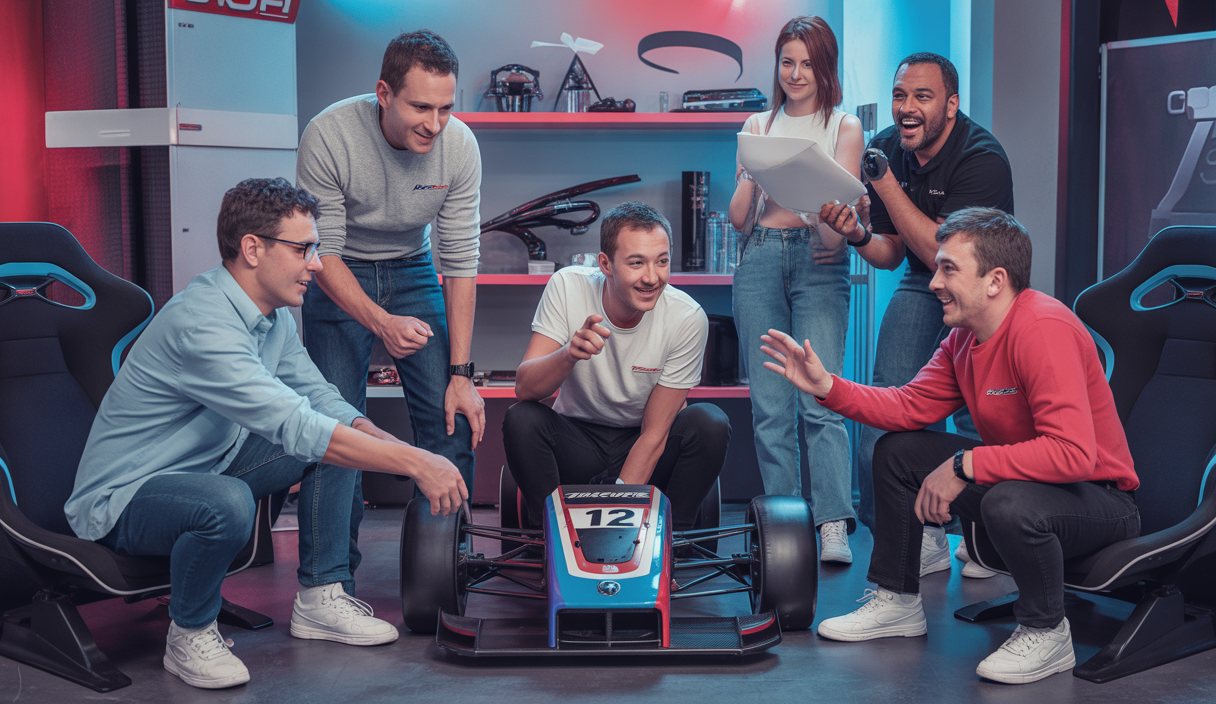 Image vibrante illustrant une communauté de sim racing.