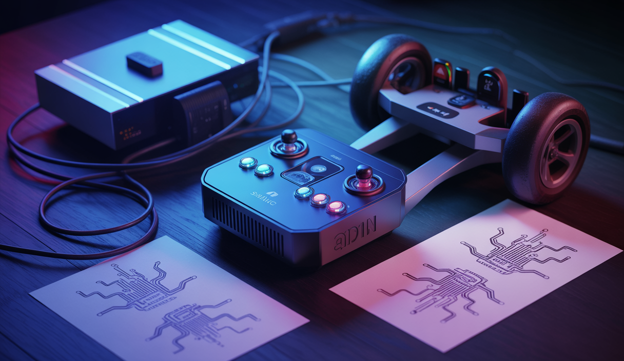 Illustration immersive du Simagic Hub Neo X dans un environnement de sim racing