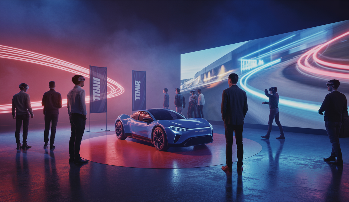 Stand interactif de Thrustmaster au Mans avec une expérience de simracing immersive.