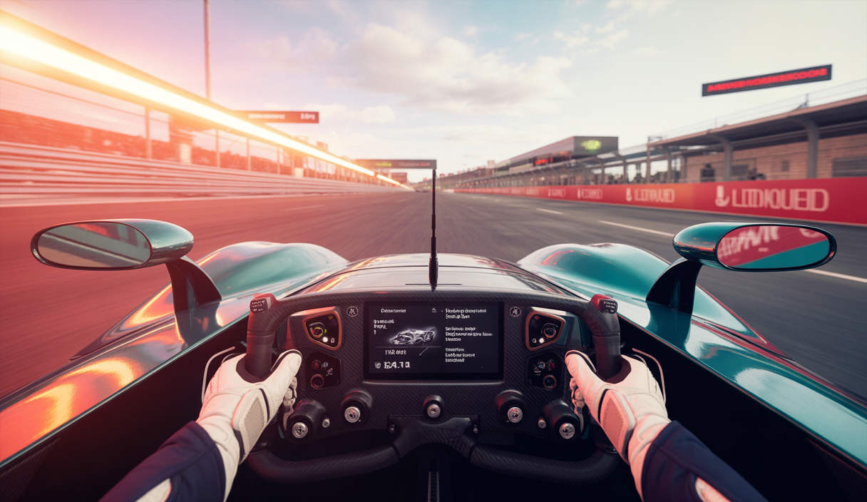 Cockpit d'une Aston Martin Valkyrie LMH dans Le Mans Ultimate avec effet sonore réaliste du moteur Valkyrie Engine, simulation de course immersive