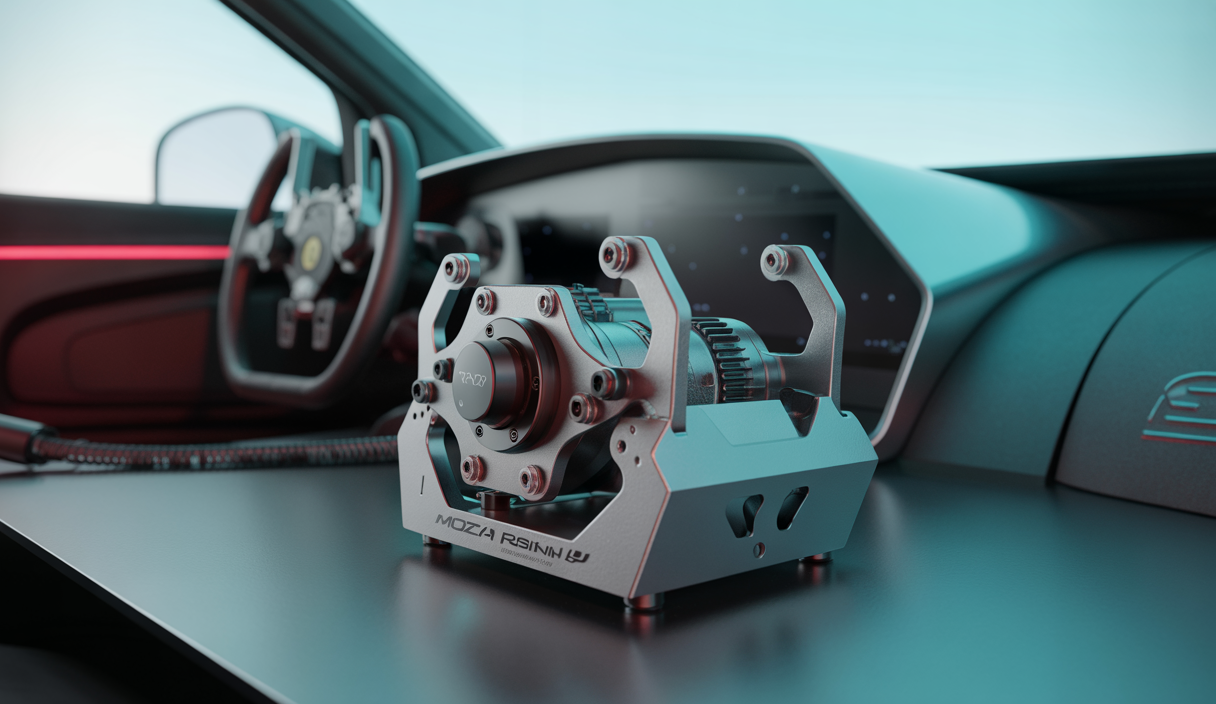 Base de volant MOZA Racing R9 V3 en aluminium noir avec technologie de retour de force à 360 Hz pour sim racing, montrant une immersion et précision exceptionnelles